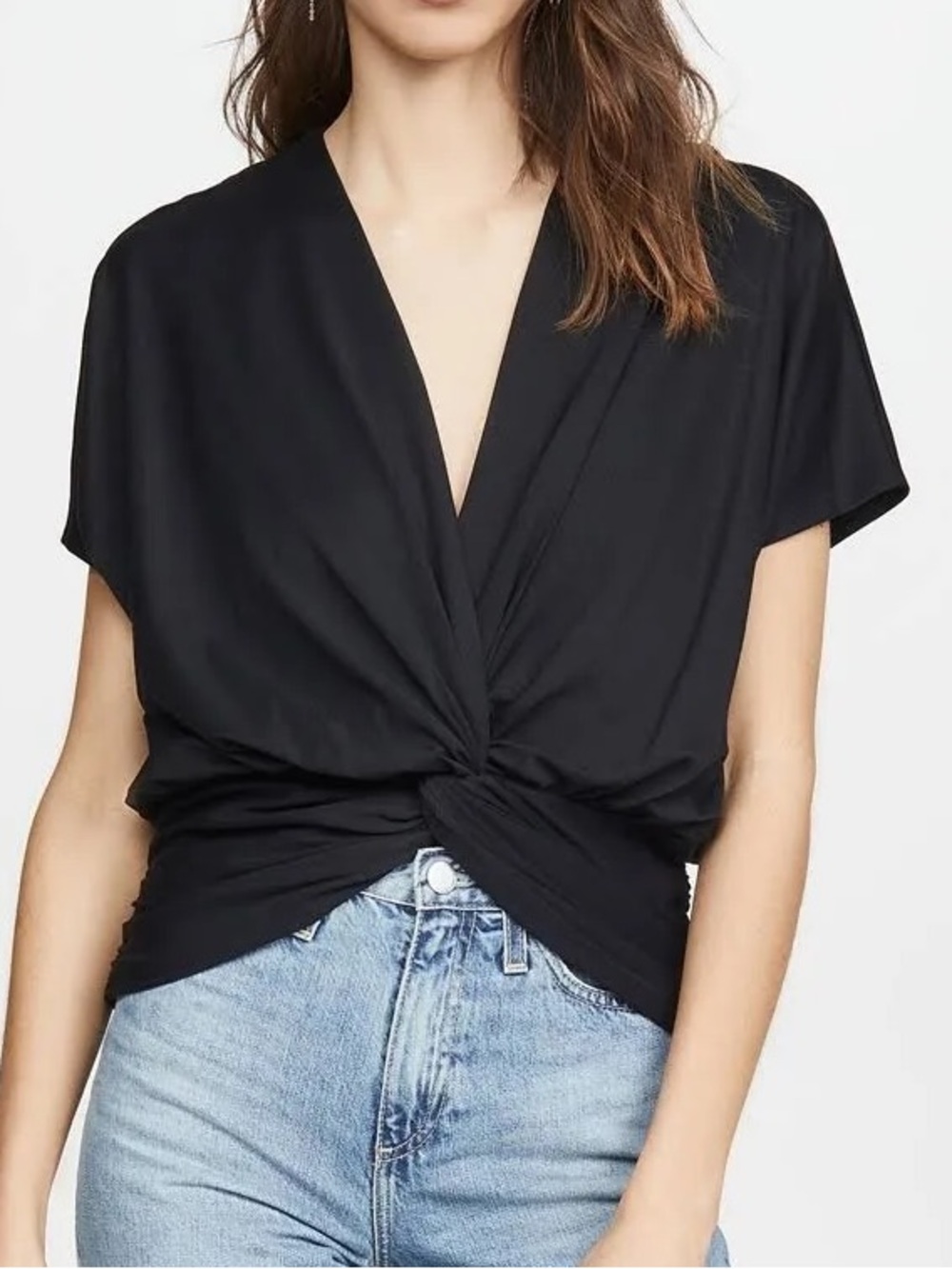 Susana Monaco Twist Front Dolman Knit Top Black Large